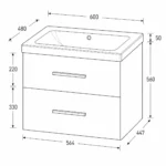 600 Wall Hung Two Drawer Basin Unit