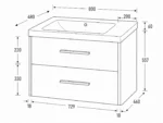 800 Left Hand Wall Hung Two Drawer Basin Unit